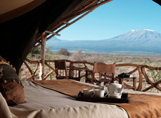 View of Mount Kilimanjaro from Interior of Satao Elerai Tent - Kenya