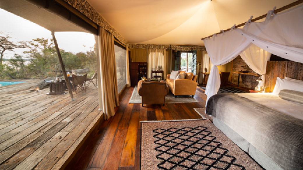 Mpala Jena Camp is an exquisite tented camp, located in a private concession within Zambezi National Park overlooking a beautiful stretch of Zambezi River and in the shade of indigenous trees.
