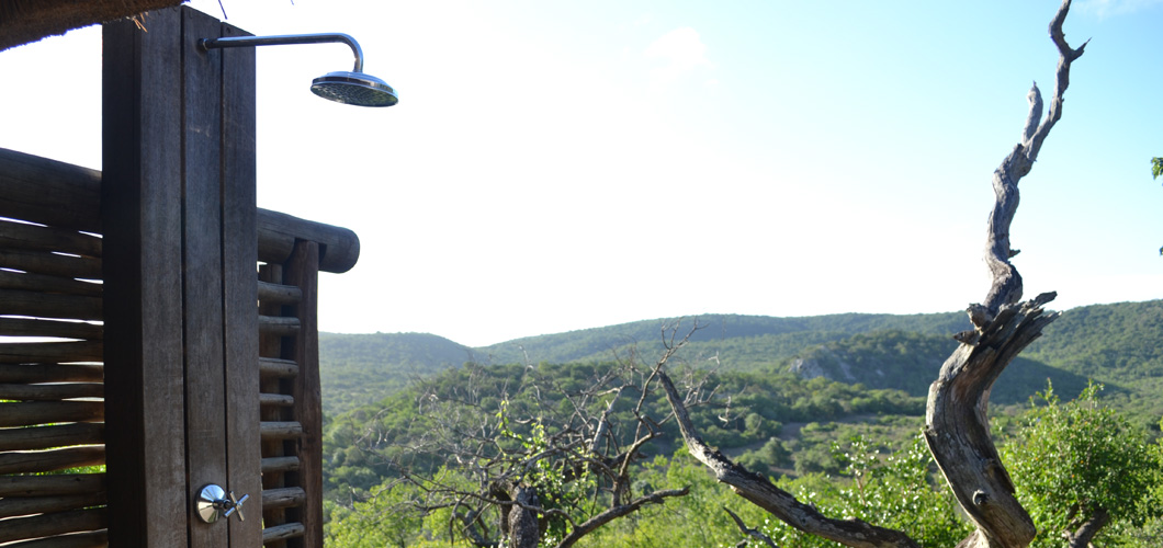 The outdoor shower at Phinda