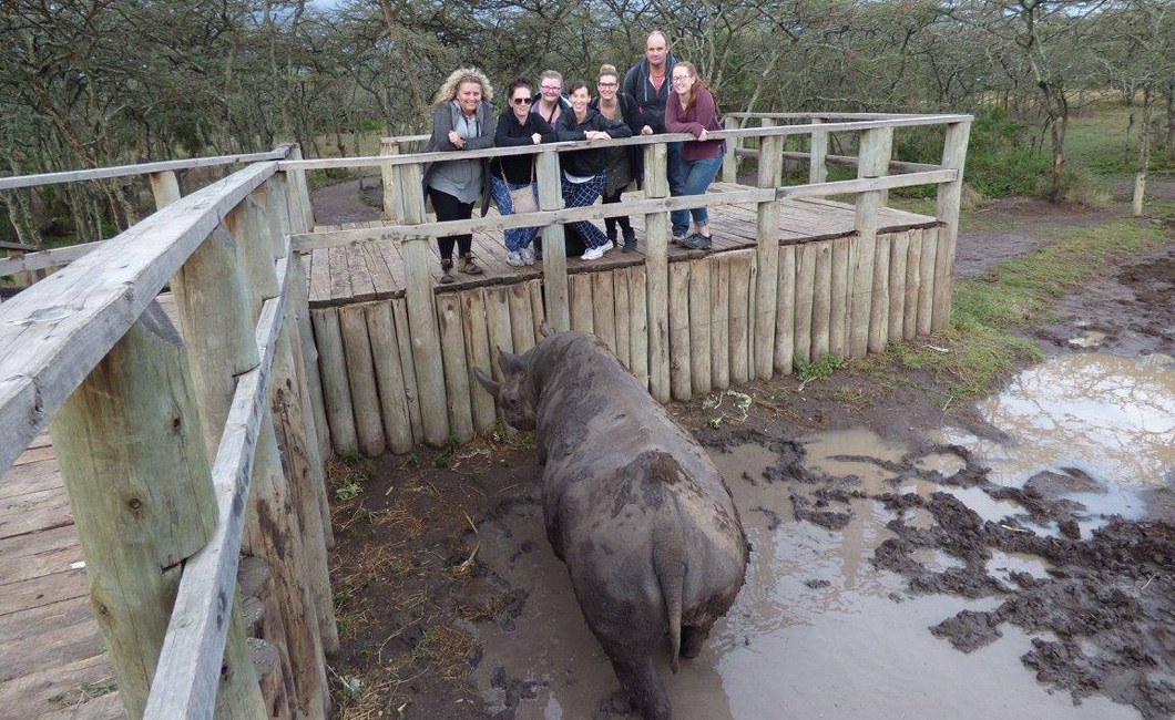 Our group with Baraka - The Blind Rhino at Ol Pejeta