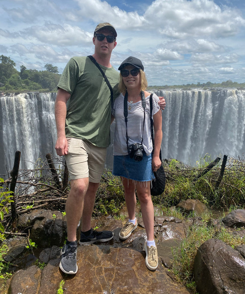 Being cooled down by the mist from the magnificent Victoria Falls. The sheer size and sounds of this natural wonder of the world is mindblowing!