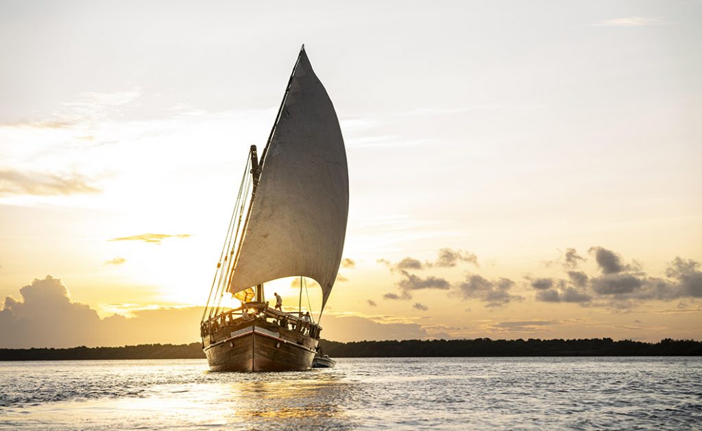 Swahili dining on an Arabic dhow in Kenya